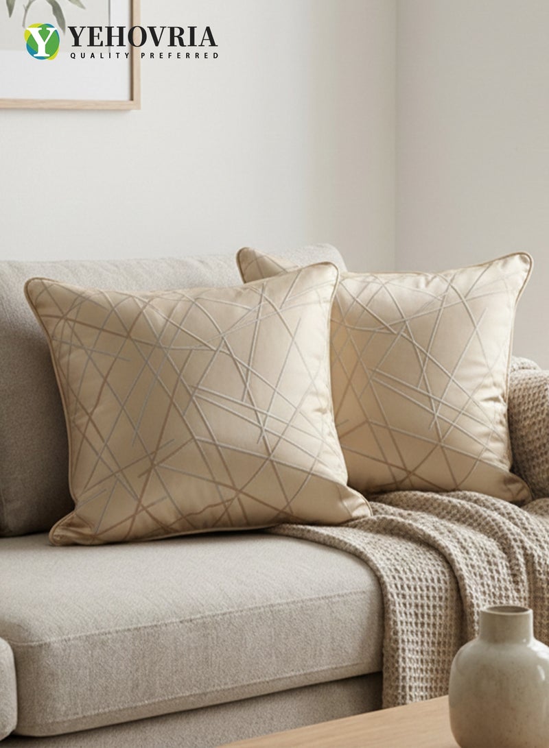 YEHOVRIA Set of 2 Luxury Decorative Cushion Covers - Modern Geometric Linear Pattern Throw Pillow Cases for Sofa, Bedroom - 45x45cm, Sand Gold - Image 5