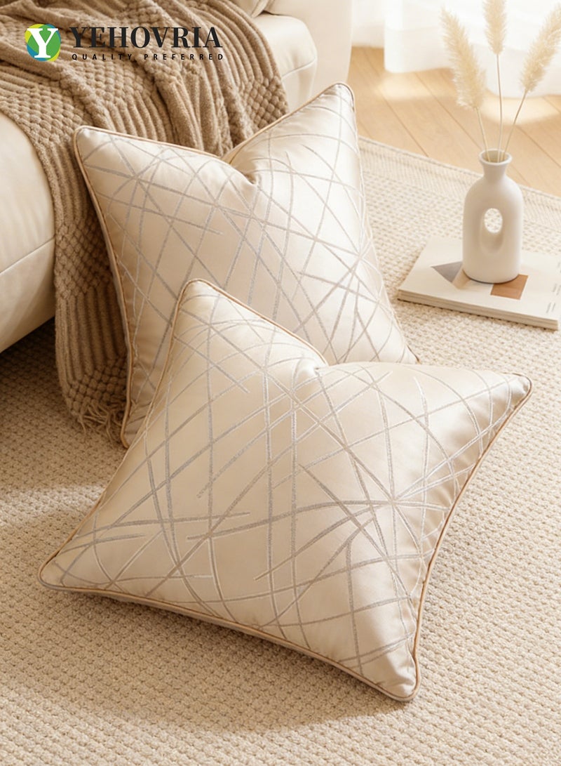 YEHOVRIA Set of 2 Luxury Decorative Cushion Covers - Modern Geometric Linear Pattern Throw Pillow Cases for Sofa, Bedroom - 45x45cm, Sand Gold - Image 3