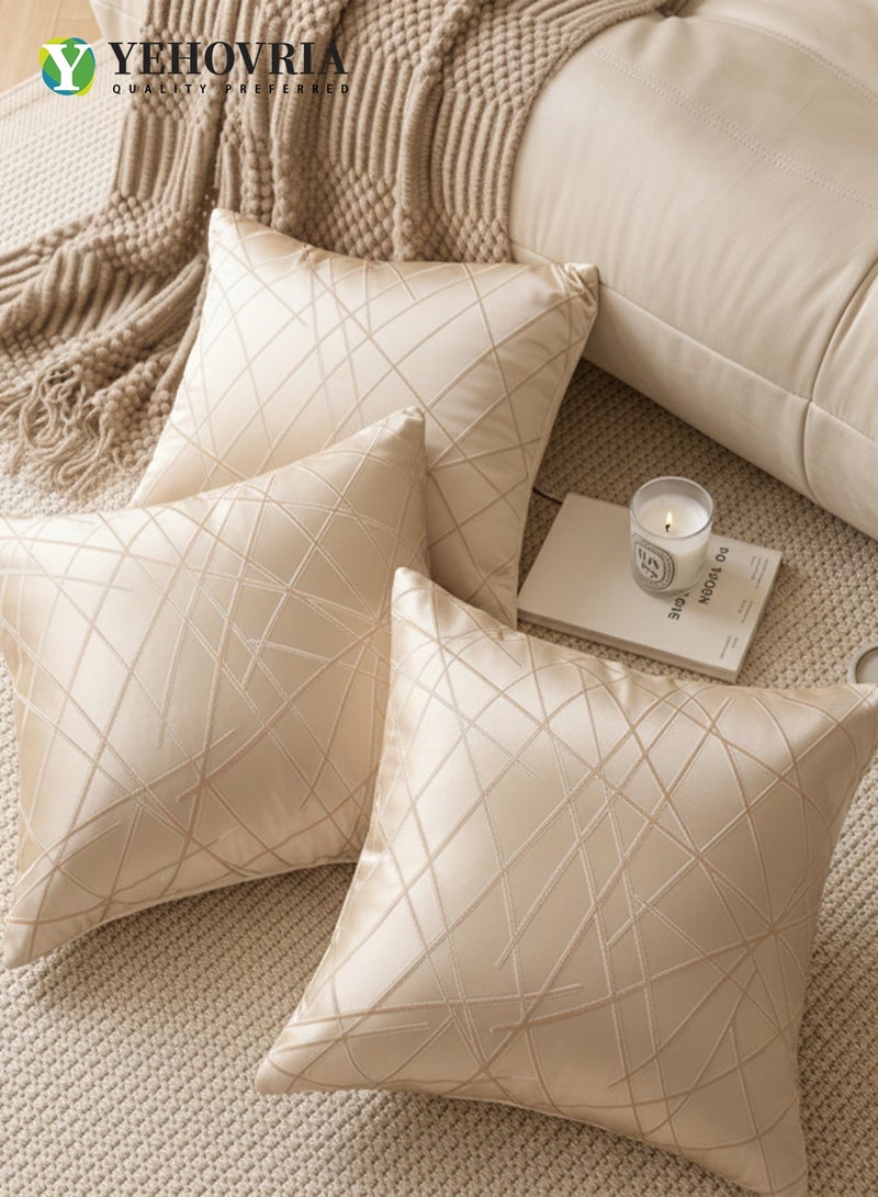 YEHOVRIA Set of 2 Luxury Decorative Cushion Covers - Modern Geometric Linear Pattern Throw Pillow Cases for Sofa, Bedroom - 45x45cm, Sand Gold - Image 4