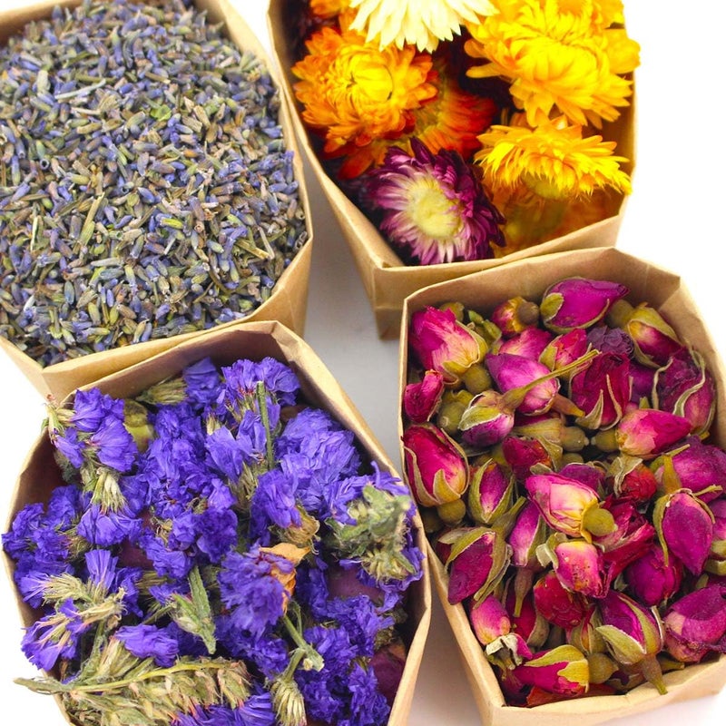 Oameusa 9 Bags Set Dried Flowers Artisan Dried Flower Kit - Candle Making Soap Making DIY Candel Natural Flowers-Lemon,Lavender,Roseleaf,Pink Rose,Red Rose,Jasmine,Rose Petal and More - Image 5