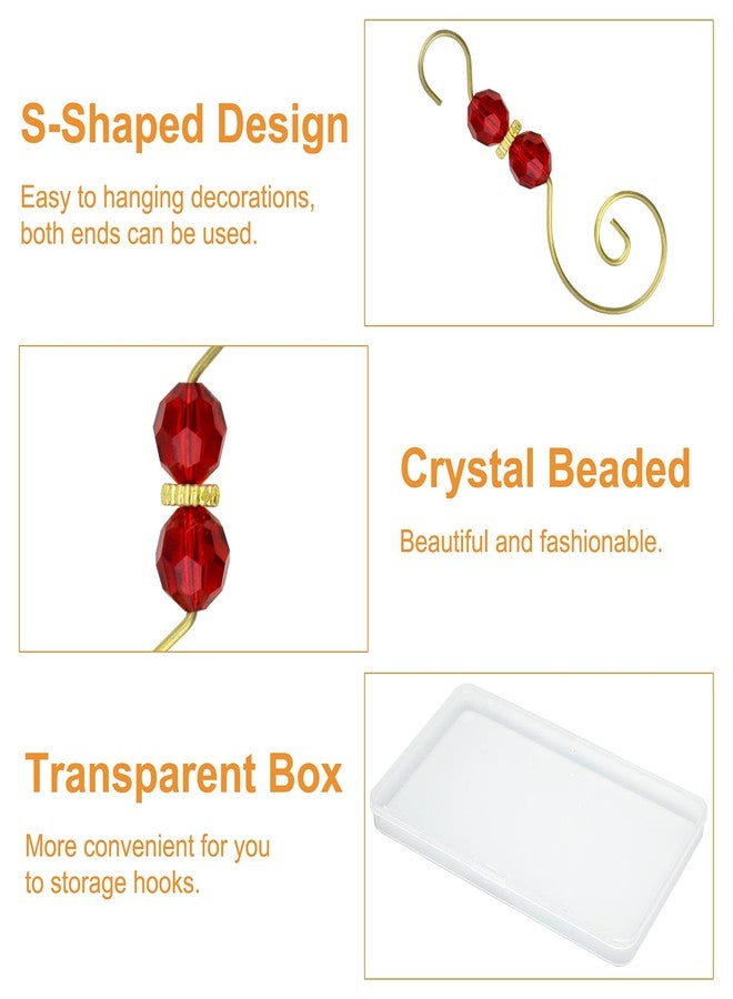 MOROBOR Christmas Ornament Hooks - 30pcs S Shape Metal Hooks with Crystal Bead (Red) - Image 4