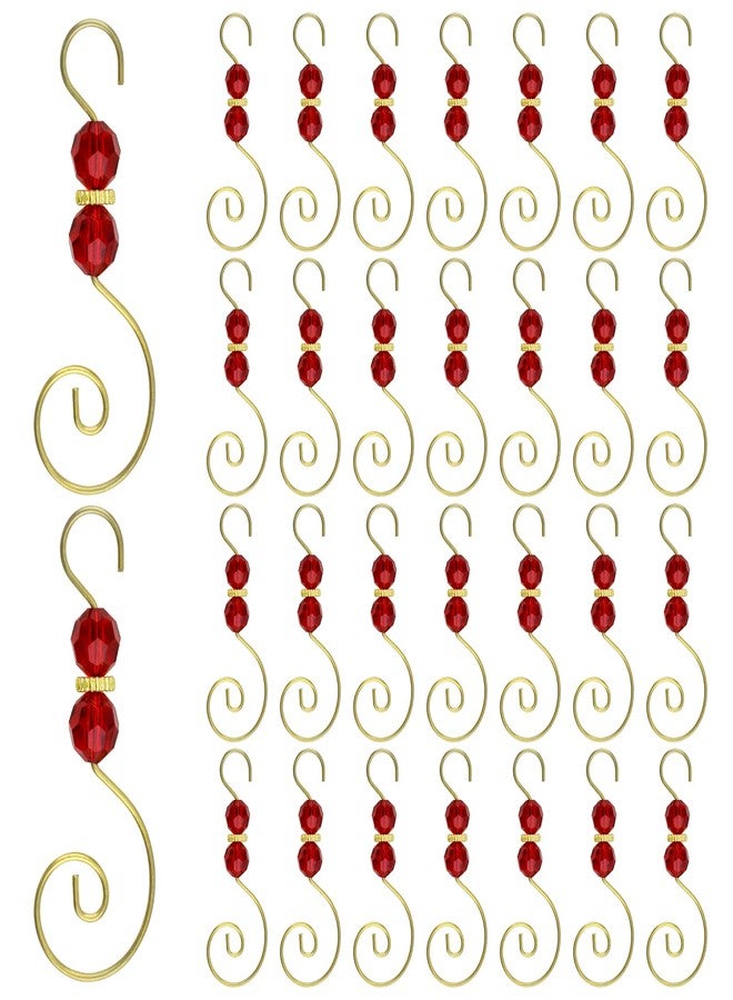 MOROBOR Christmas Ornament Hooks - 30pcs S Shape Metal Hooks with Crystal Bead (Red) - Image 1
