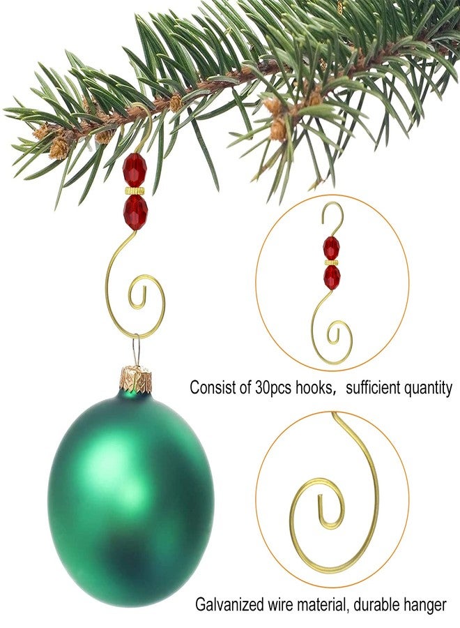 MOROBOR Christmas Ornament Hooks - 30pcs S Shape Metal Hooks with Crystal Bead (Red) - Image 3