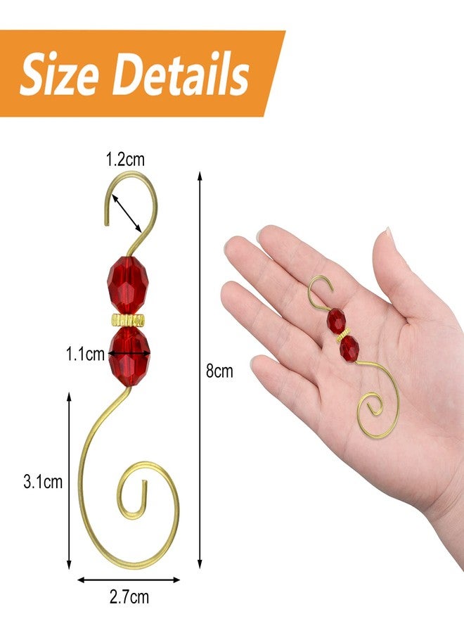 MOROBOR Christmas Ornament Hooks - 30pcs S Shape Metal Hooks with Crystal Bead (Red) - Image 2