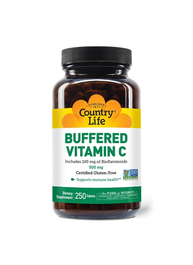 Country Life Buffered Vitamin C W/ 100 Mg Of Bioflavonoids 500 Mg 250 Tablets Supports Immune Health Glutenfree  - Image 1