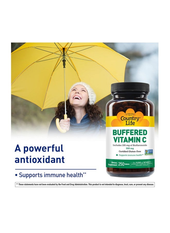 Country Life Buffered Vitamin C W/ 100 Mg Of Bioflavonoids 500 Mg 250 Tablets Supports Immune Health Glutenfree  - Image 5