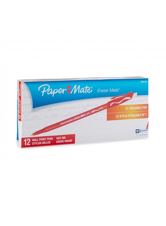 Paper Mate EraserMate Erasable Pen, Medium Point, Red, Box of 12 - Image 1