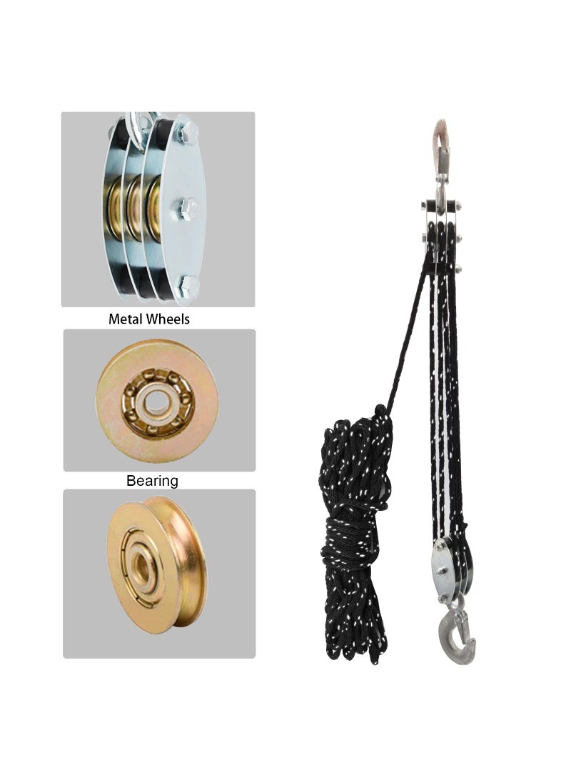 XSTRAP STANDARD XSTRAP STANDARD Heavy-Duty 2,000 LB Breaking Strength 50 FT Reflective Rope Hoist, Metal Wheels Bearing 1000 LB Work Load Block and Tackle Pulley System for Lifting Heavy Objects, with 2pcs Soft Loops  - Image 2