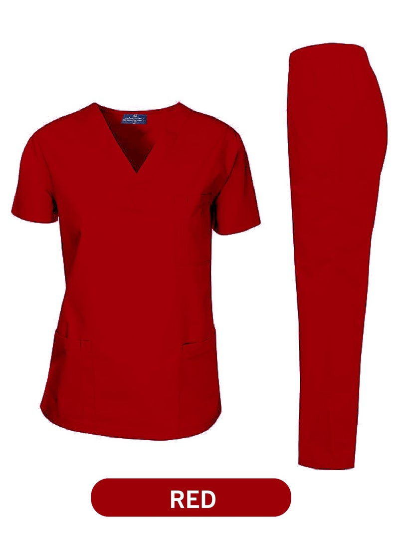 International Uniform L.L.C Scrubs Medical Uniform Unisex Top and Pants Red Color  - Image 1
