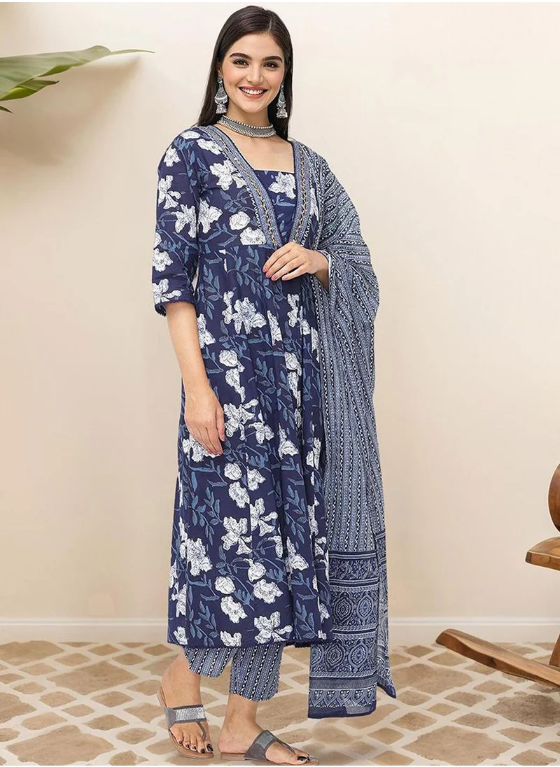 آي شين WOMEN Navy Cotton Kurta Sets - 3pcs