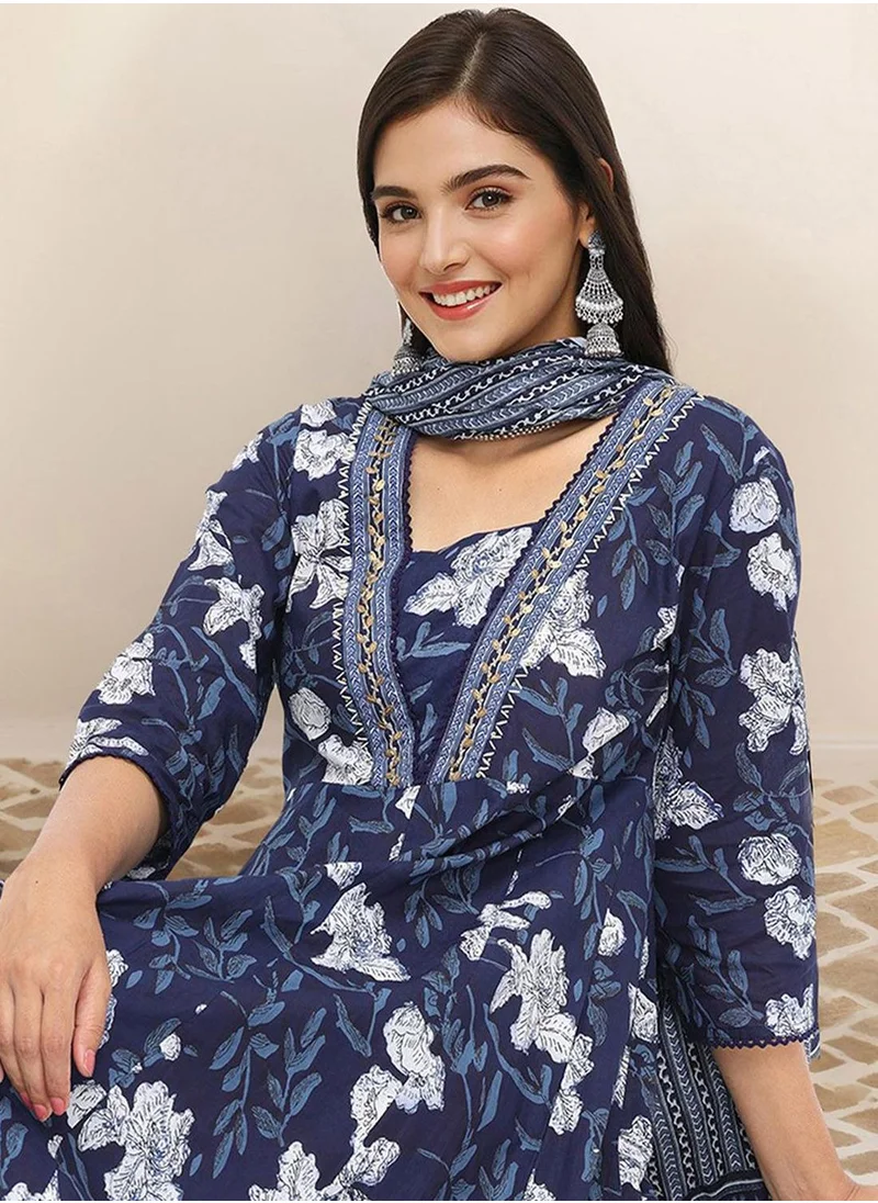 آي شين WOMEN Navy Cotton Kurta Sets - 3pcs