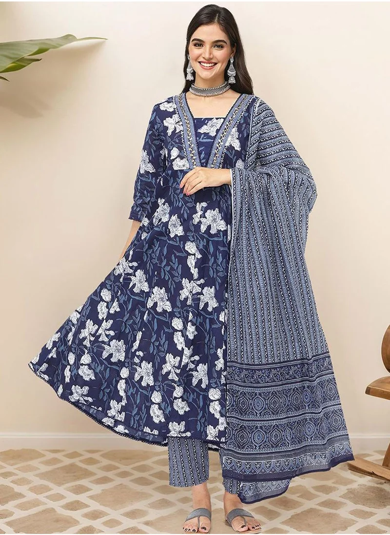 آي شين WOMEN Navy Cotton Kurta Sets - 3pcs