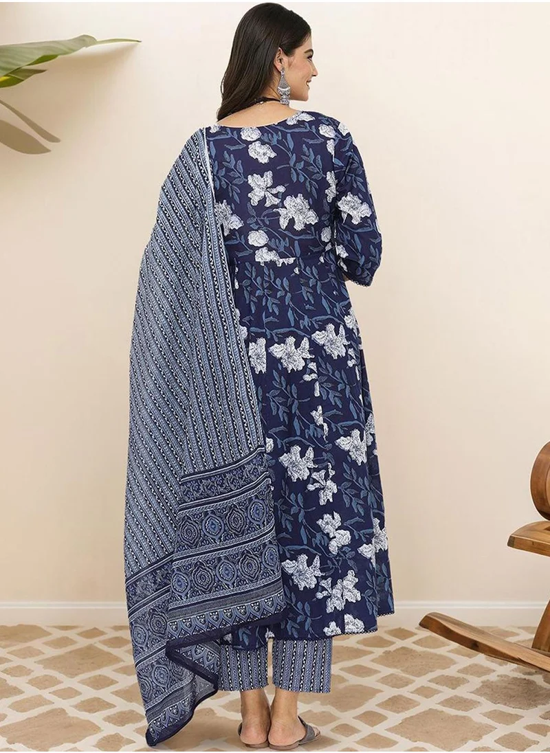آي شين WOMEN Navy Cotton Kurta Sets - 3pcs