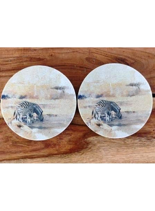 SANDSTERS Natural Sandstone Zebra Printed Absorbent Beverage Coasters Set of 2Pcs - Image 2