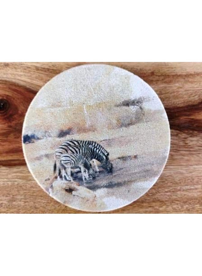 SANDSTERS Natural Sandstone Zebra Printed Absorbent Beverage Coasters Set of 2Pcs - Image 1