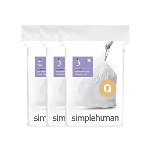 simplehuman Code Q 60 Count, Dispenser Pack Custom Fit Liners, Drawstring Trash Bags, 50-65 Liter / 13.2-17.2 Gallon, White - Image 1