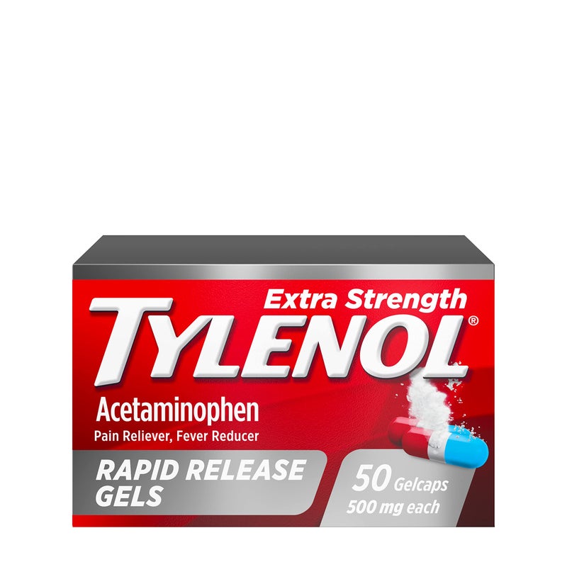 Tylenol Extra Strength Acetaminophen Rapid Release Gels, Extra Strength Pain Reliever & Fever Reducer Medicine, Gelcaps with Laser-Drilled Holes, 500 mg Acetaminophen, 50 ct - Image 1