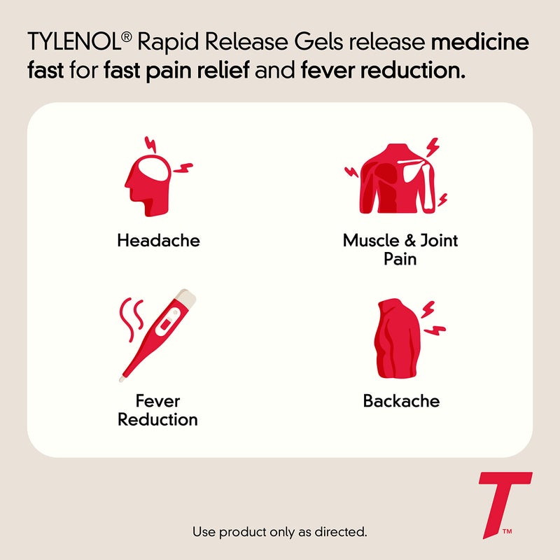Tylenol Extra Strength Acetaminophen Rapid Release Gels, Extra Strength Pain Reliever & Fever Reducer Medicine, Gelcaps with Laser-Drilled Holes, 500 mg Acetaminophen, 50 ct - Image 4