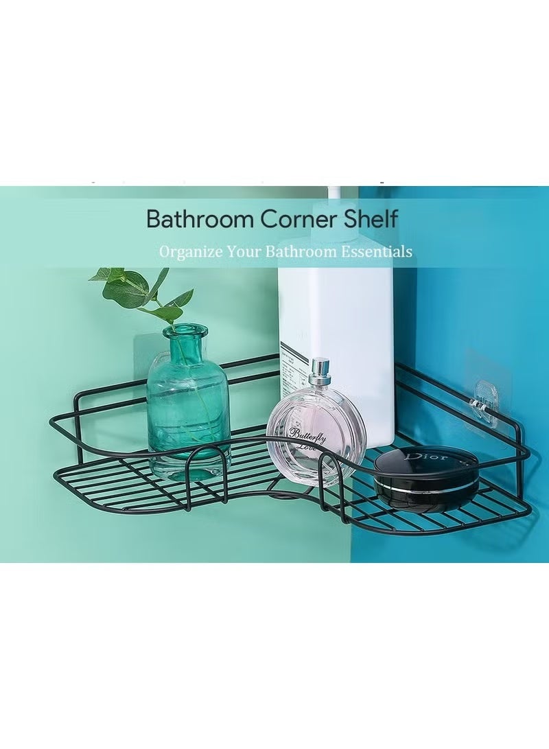 Metal bathroom corner shelf with rust-resistant adhesive sticker with a basket design to prevent water from accumulating in it to organize all bathroom accessories. Painted with high-quality paint - Corner Shower Shelf, Self Adhesive No Drilling Wall Mounted Shower Storage Shelf Organizer For Bathroom, Kitchen And Toilet，Iron - Image 3