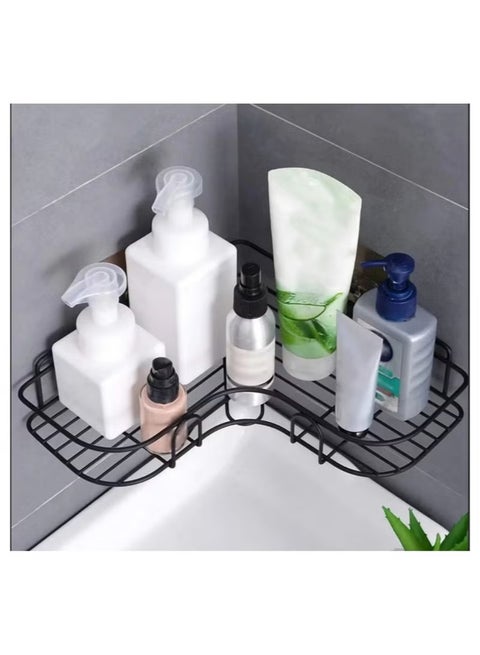 Metal bathroom corner shelf with rust-resistant adhesive sticker with a basket design to prevent water from accumulating in it to organize all bathroom accessories. Painted with high-quality paint - Corner Shower Shelf, Self Adhesive No Drilling Wall Mounted Shower Storage Shelf Organizer For Bathroom, Kitchen And Toilet，Iron