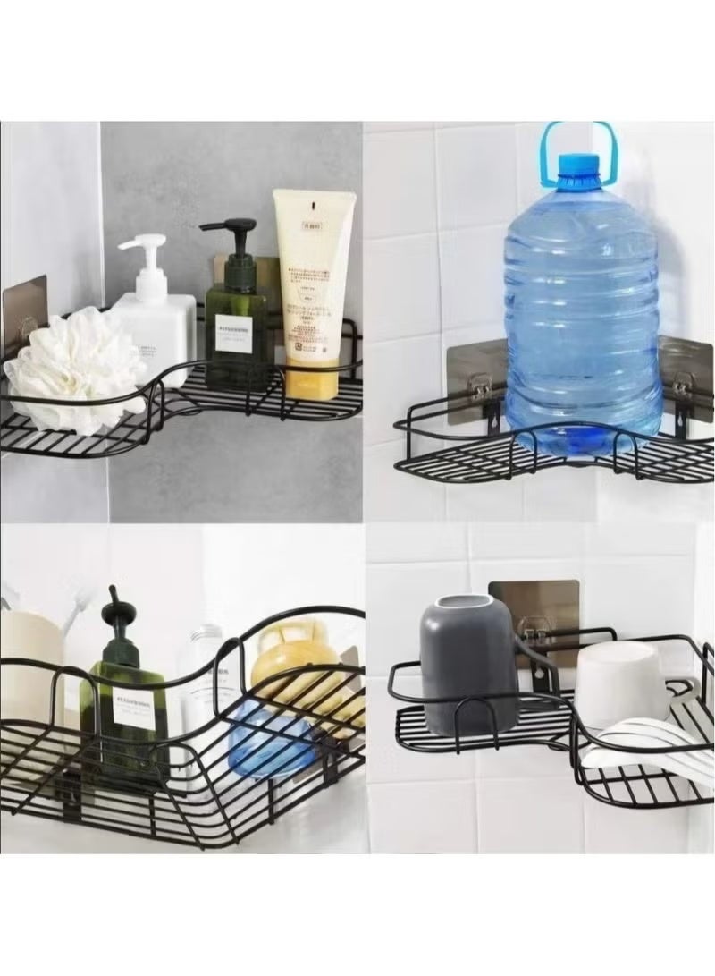 Metal bathroom corner shelf with rust-resistant adhesive sticker with a basket design to prevent water from accumulating in it to organize all bathroom accessories. Painted with high-quality paint - Corner Shower Shelf, Self Adhesive No Drilling Wall Mounted Shower Storage Shelf Organizer For Bathroom, Kitchen And Toilet，Iron - Image 2
