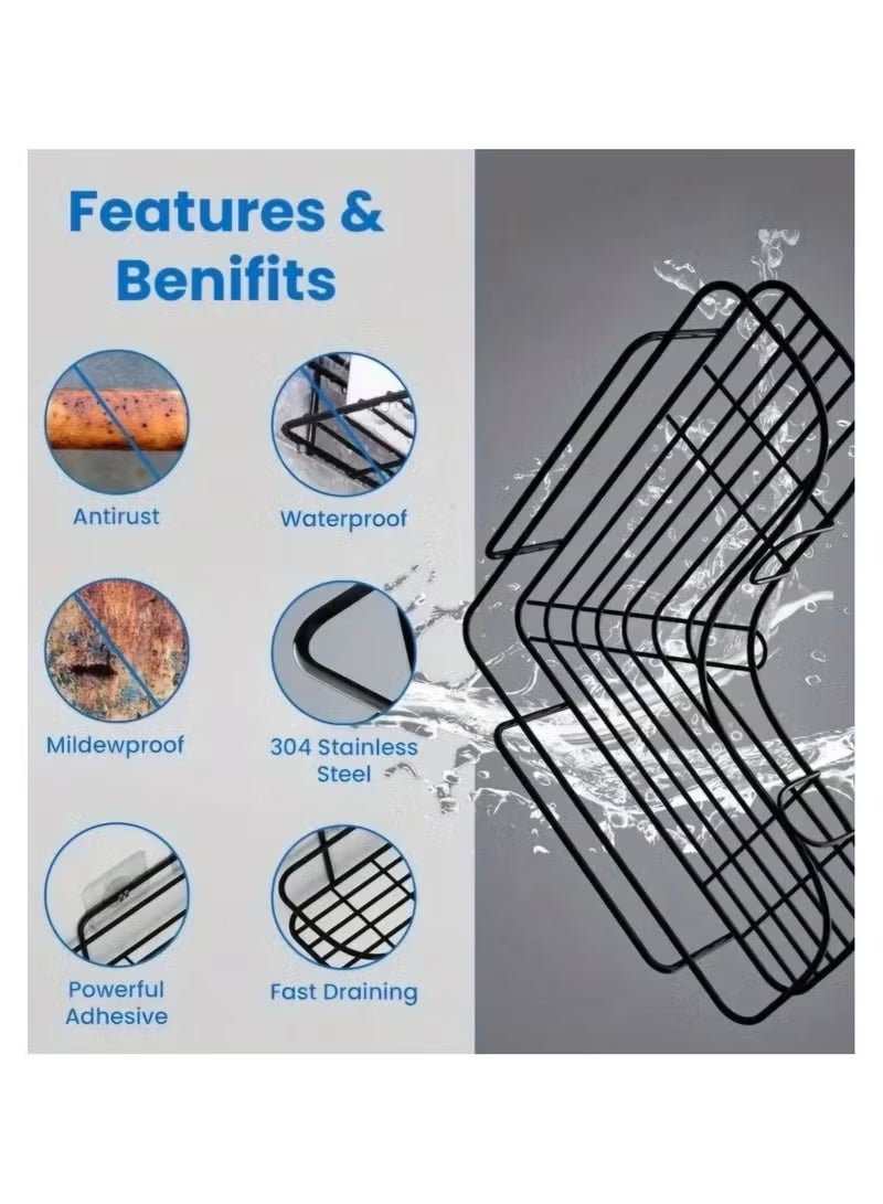 Metal bathroom corner shelf with rust-resistant adhesive sticker with a basket design to prevent water from accumulating in it to organize all bathroom accessories. Painted with high-quality paint - Corner Shower Shelf, Self Adhesive No Drilling Wall Mounted Shower Storage Shelf Organizer For Bathroom, Kitchen And Toilet，Iron - Image 4