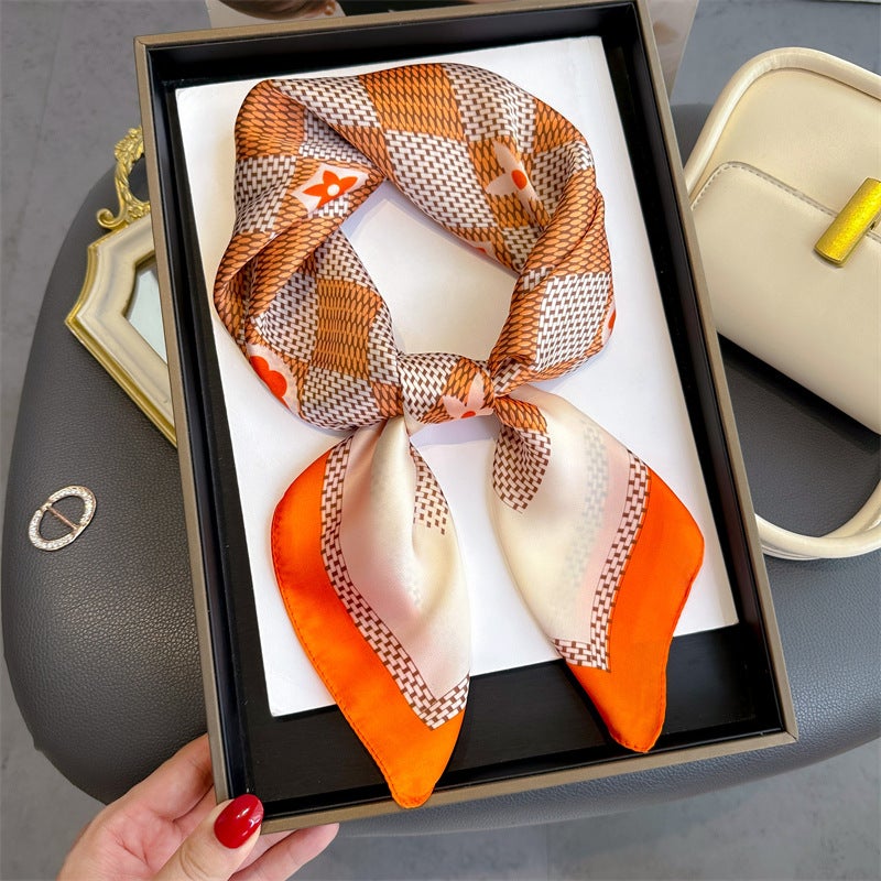 Spring and Summer Cartoon Cute Silk Scarf Small Square Silk 70cm Scarf Women's Korean Style Cat Hair Belt Decorative Headscarf - Image 1