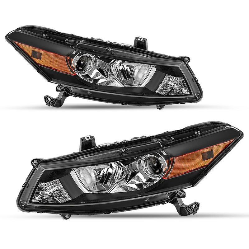 SOCKIR Headlight Assembly Pair Compatible with 20082012 Honda Accord 2Door Coupe Projector Headlights Black Housing with Amber Reflector