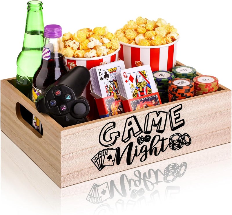GlikCeil Movie Night Supplies Snack Trays with Handles Reusable Wooden Movie Gift Basket for Theater Popcorn Bucket Bowl Box Container Family Room Christmas Decor(Game Night) - Image 1