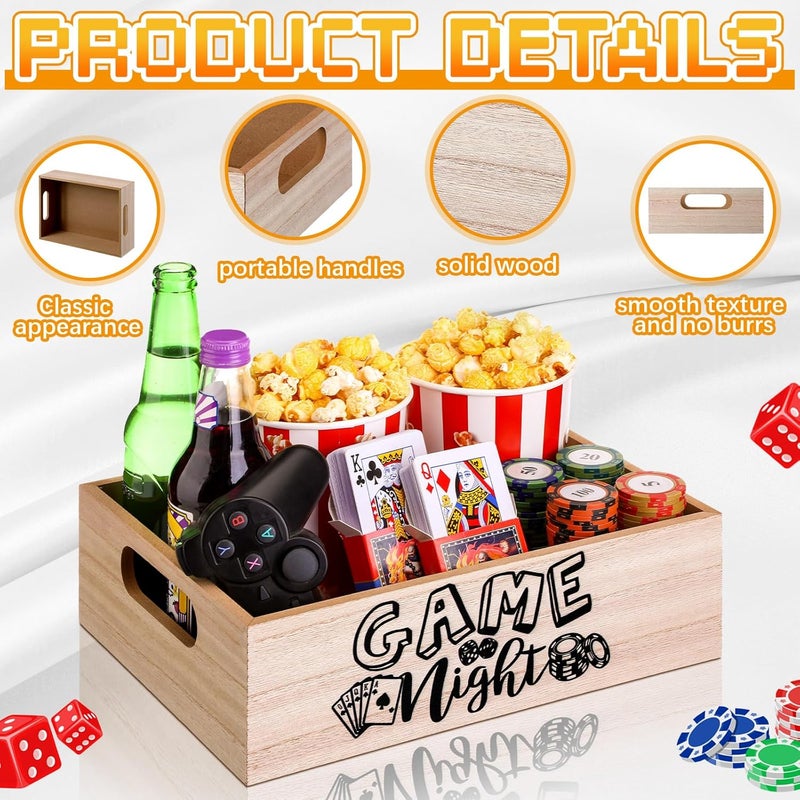 GlikCeil Movie Night Supplies Snack Trays with Handles Reusable Wooden Movie Gift Basket for Theater Popcorn Bucket Bowl Box Container Family Room Christmas Decor(Game Night) - Image 3