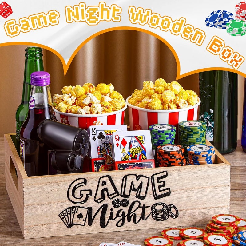 GlikCeil Movie Night Supplies Snack Trays with Handles Reusable Wooden Movie Gift Basket for Theater Popcorn Bucket Bowl Box Container Family Room Christmas Decor(Game Night) - Image 4