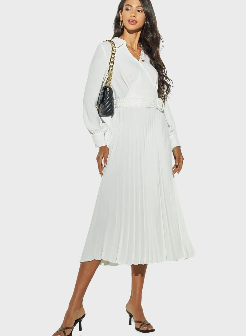 Iconic Wrap Pleated Dress