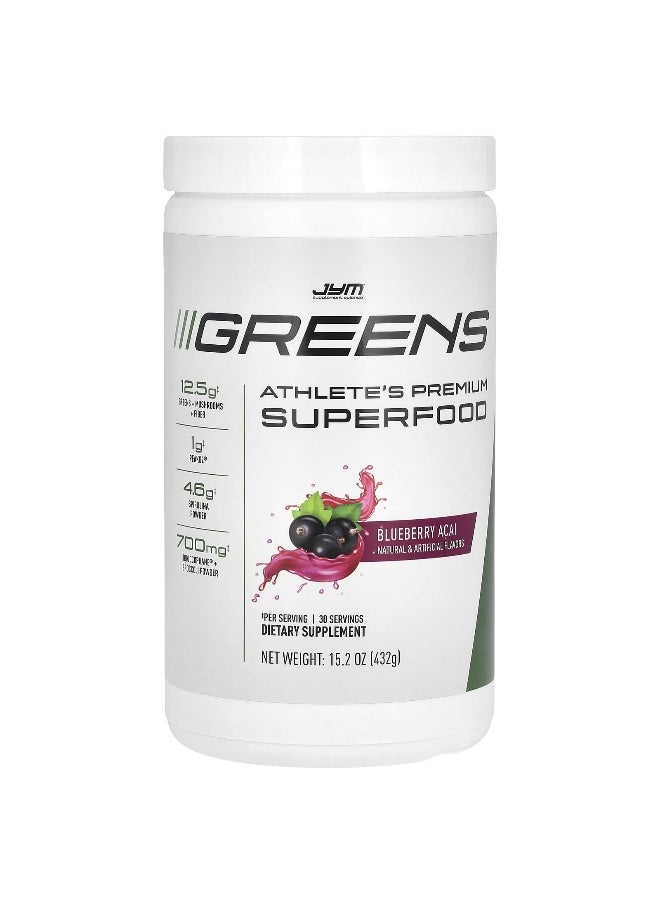 JYM Supplement Science JYM Supplement Science, Greens, Athlete's Premium Superfood, Blueberry Acai, 15.2 oz (432 g)  - Image 1