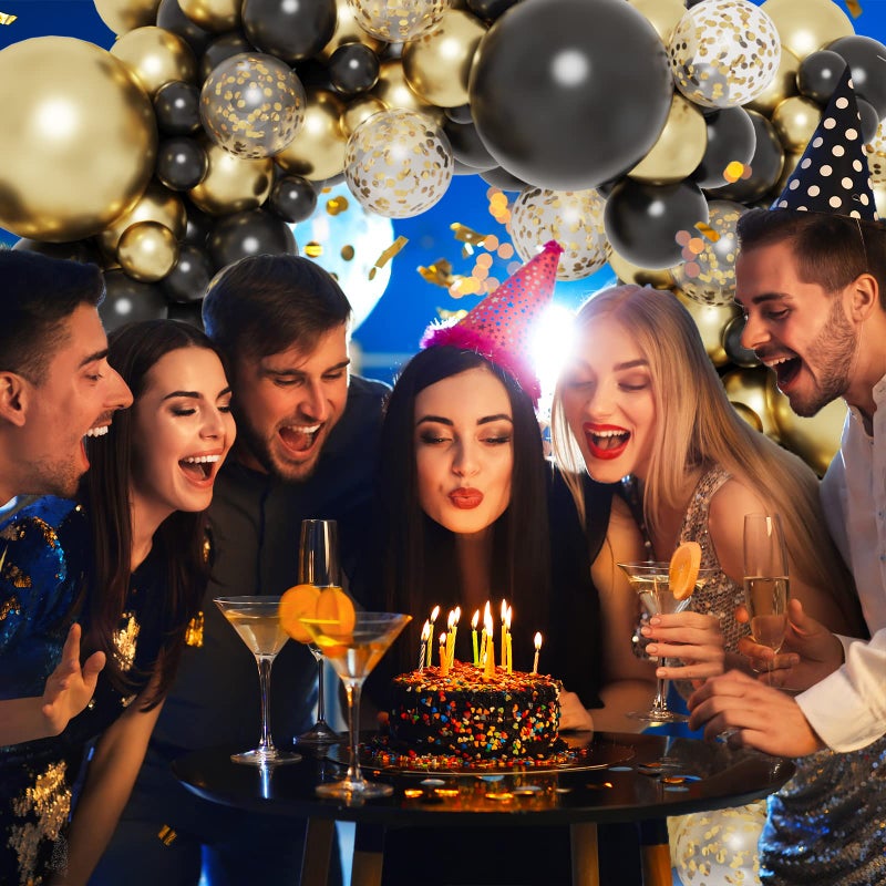 RUBFAC 130pcs Black and Gold Balloons, Black Metal Gold and Metallic Confetti Gold Balloons for 2026 New Year Graduation Class Decorations Retirement Party Baby Shower Wedding Birthday Anniversary - Image 5