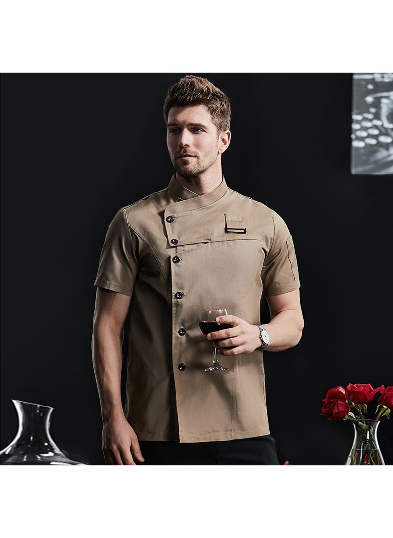 Generic Chef Short Sleeve Cotton Work Uniform Khaki  - Image 1