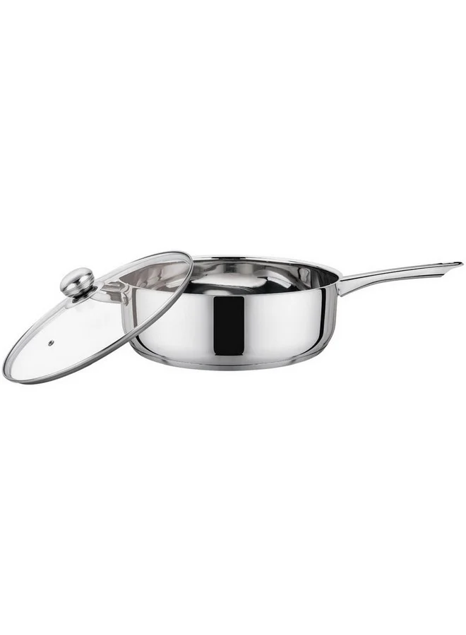 PARFAIT High Quality Stainless Steel Deep Frying Pan with Glass Lid Silver and Clear 30 x 8.5 cm