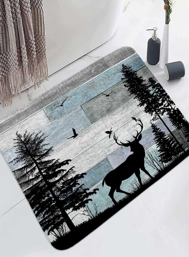 MERCHR Rustic Blue Bath Rugs for Bathroom, Vintage Farmhouse Animal Deer Forest Pine Tree, Non Slip Flannel Bathroom Rug, Dry Fast Water Absorbent Bath Mats,16X24. - Image 2