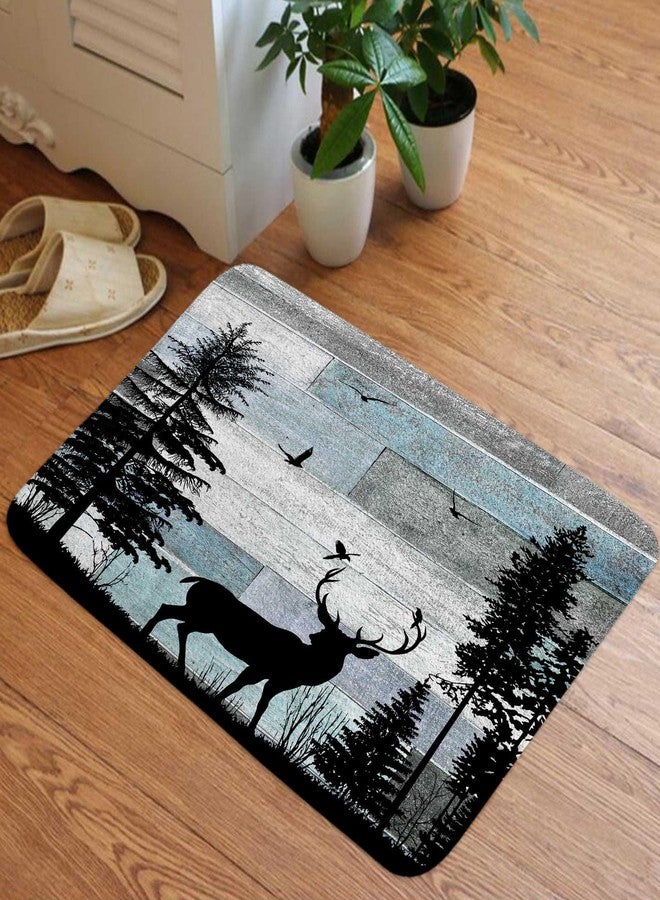 MERCHR Rustic Blue Bath Rugs for Bathroom, Vintage Farmhouse Animal Deer Forest Pine Tree, Non Slip Flannel Bathroom Rug, Dry Fast Water Absorbent Bath Mats,16X24. - Image 3