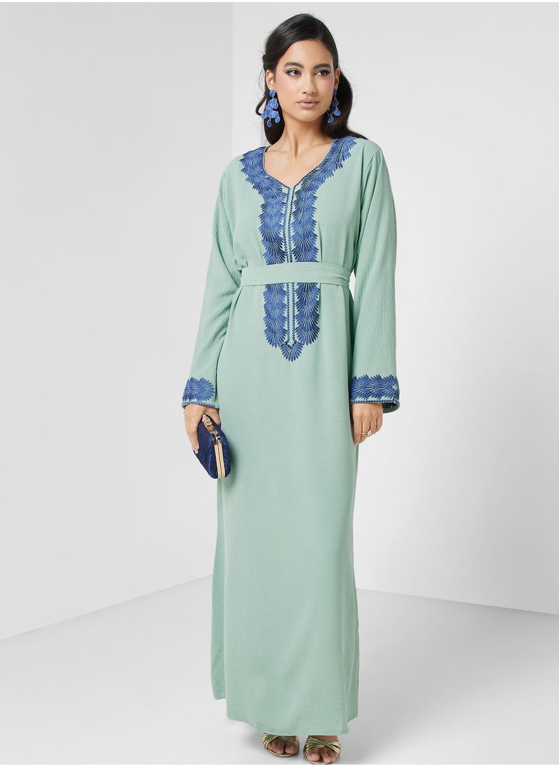 hayas closet - Embroidered Belted Jalabiya - Image 1