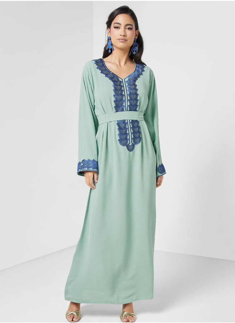 hayas closet - Embroidered Belted Jalabiya - Image 1