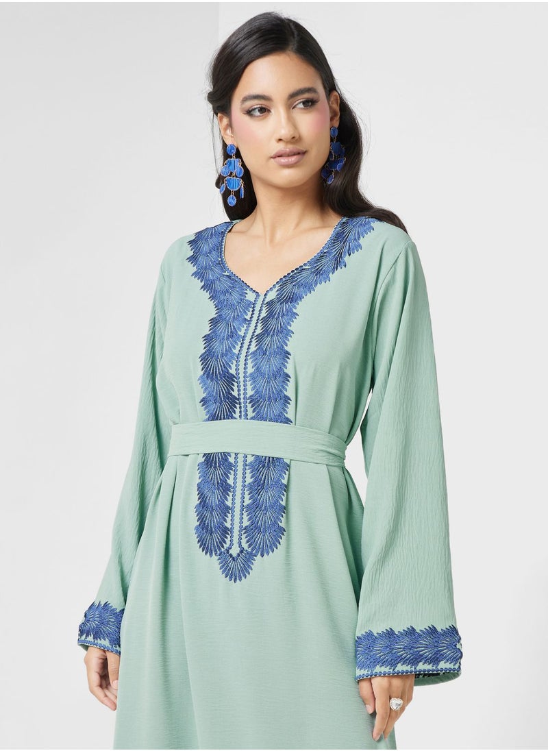 hayas closet - Embroidered Belted Jalabiya - Image 1
