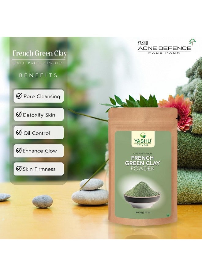 YASHU Natural French Green Clay Powder for Skin Glow | Detan Face Pack for Brightening (100Gm) - Image 2