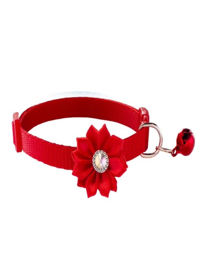 LitVibes Cat Collar Breakaway With Bell,Kitten & Small Dogs Soft Adjustable Collar Safe,Solid & Protection For Cats & Puppies,Cute Kitty Neckband With Flower Design-Red,?14 cm,W_2 cm - Image 1