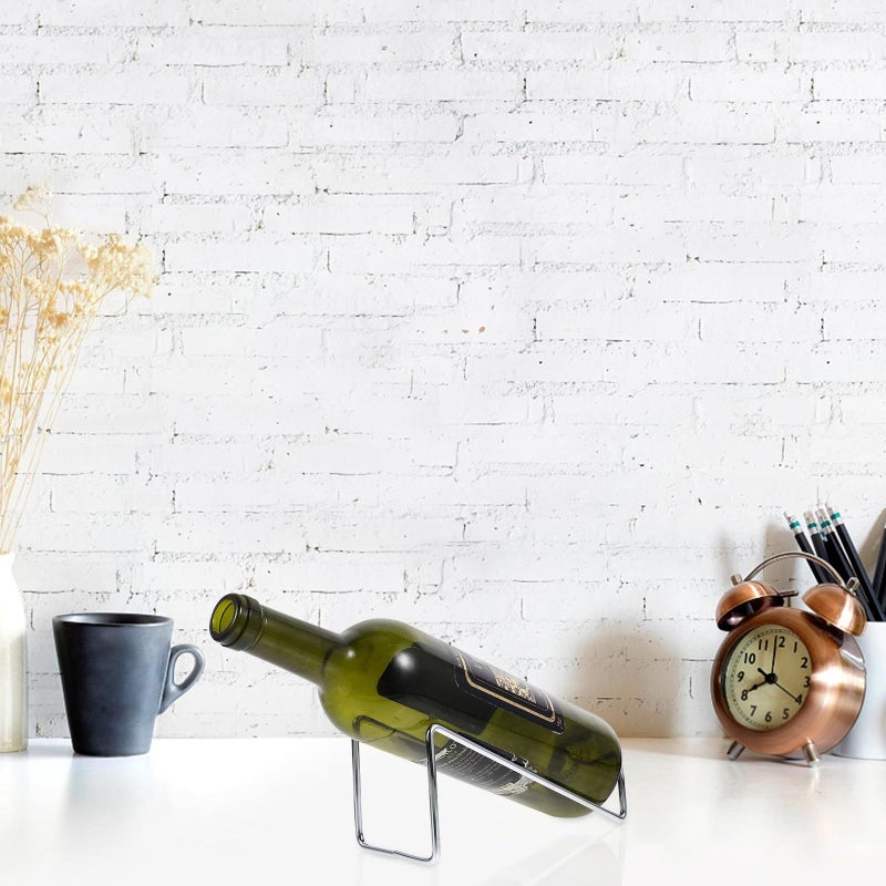 Small Metal Wine Bottle Holder Set Of 2 Silver Tabletop Wine Rack For Home Bar Display - Image 5