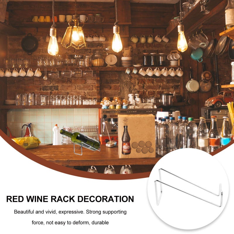 Small Metal Wine Bottle Holder Set Of 2 Silver Tabletop Wine Rack For Home Bar Display - Image 4