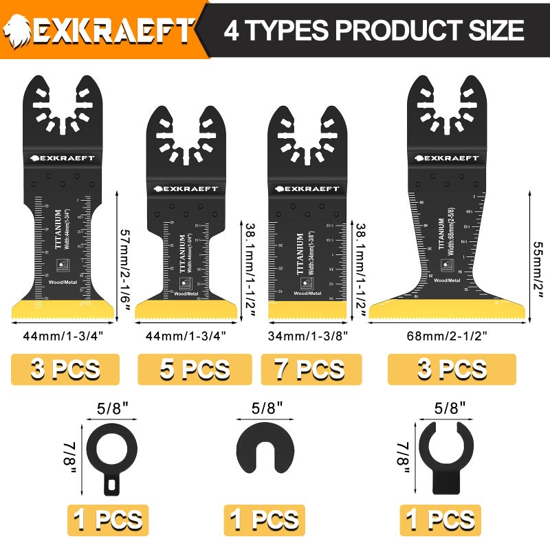EXKRAEFT 18 PCS Titanium Oscillating Tool Blade, Professional Universal Multitool Blades for Wood Plastic Metal, Multi Tool Blades Kits Fit Dewalt Milwaukee Ryobi Rockwell Fein - Image 2