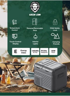GREEN LION GFC-35 Car Fridge with Touch Control Display 35L / Pull Bar & Wheels/ Two Shelves / Easy Setup / Camping Refrigerant / Outdoor / Road Trip/ Temperature Control /Car Refrigerator - Black  - Image 2