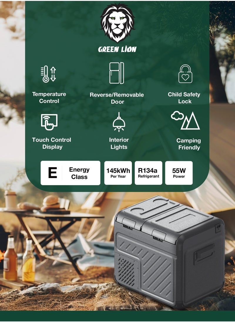 GREEN LION GFC-35 Car Fridge with Touch Control Display 35L / Pull Bar & Wheels/ Two Shelves / Easy Setup / Camping Refrigerant / Outdoor / Road Trip/ Temperature Control /Car Refrigerator - Black  - Image 2