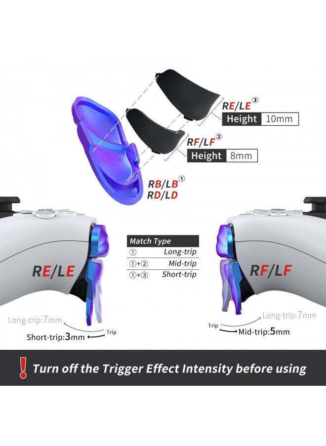 PlayVital Dune 2 Pairs Trigger Stop Shoulder Buttons Extension Kit for ps5 Controller, Stopper Bumper Trigger Extenders Game Improvement Adjusters for ps5 Controller - Chameleon Purple Blue
