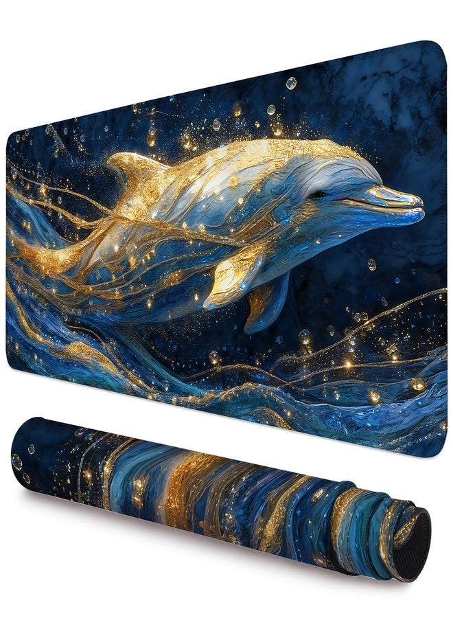 ANNA QUEEN Summer Dolphin Extended Gaming Mouse Pad,35.4 x 15.7 Inch Large Mousepad with Stitched Edges,Water-Resistant Desk Mat with Non-Slip Rubber Base for Gaming,Office,Home Office - Image 1